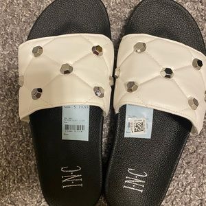 Macys INC white studded pool slides